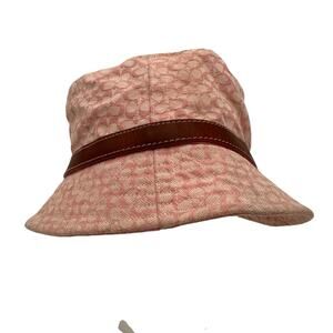 Coach Women's Pink Signature Logo Bucket Hat Leather Trim